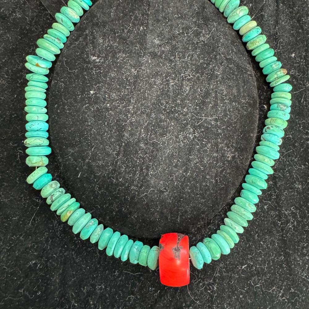 Turquoise and Red Beaded Necklace
